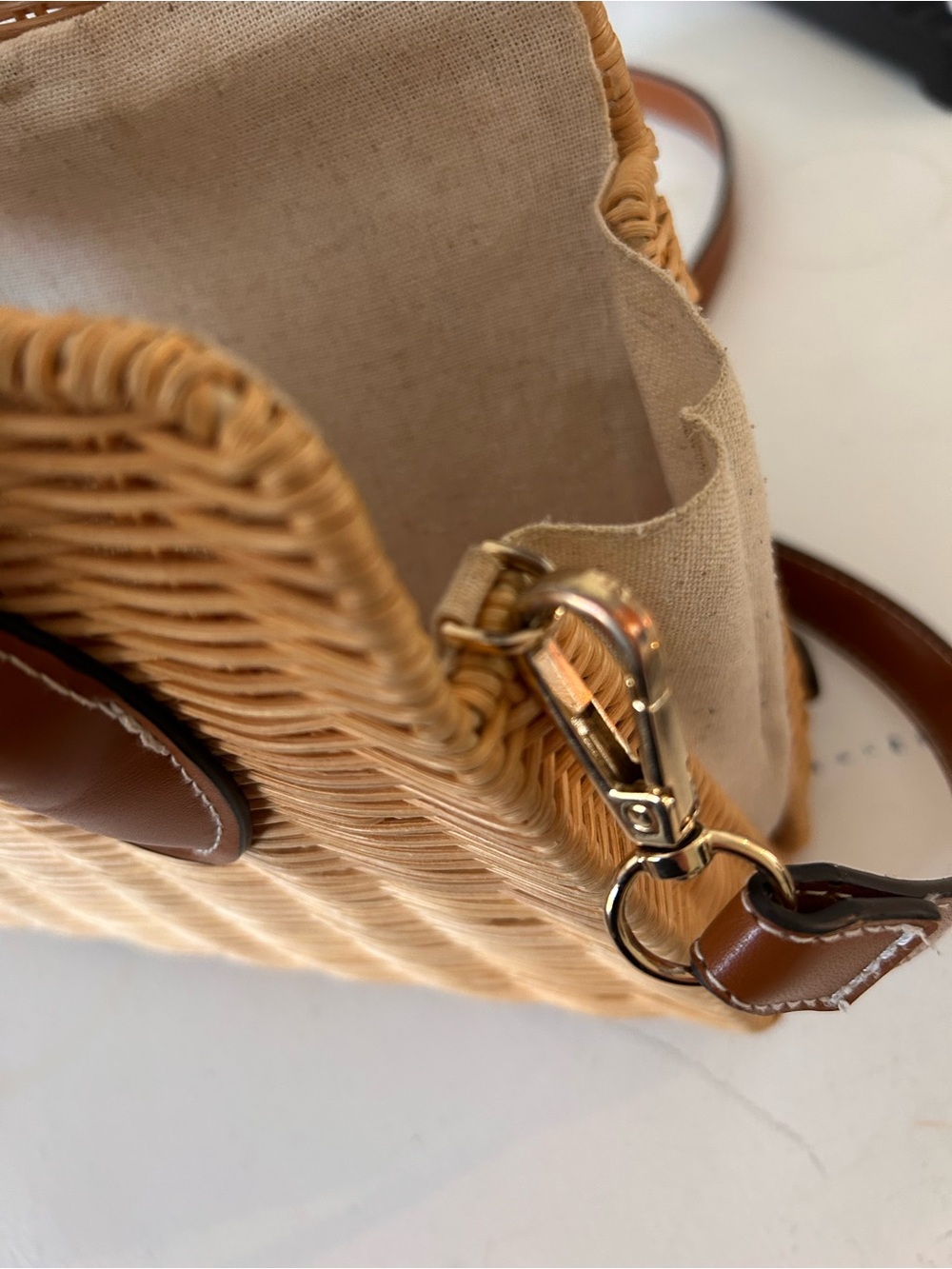 Zara - Woven Rattan Tote with Tan Leather Handles - Picture 6 of 6